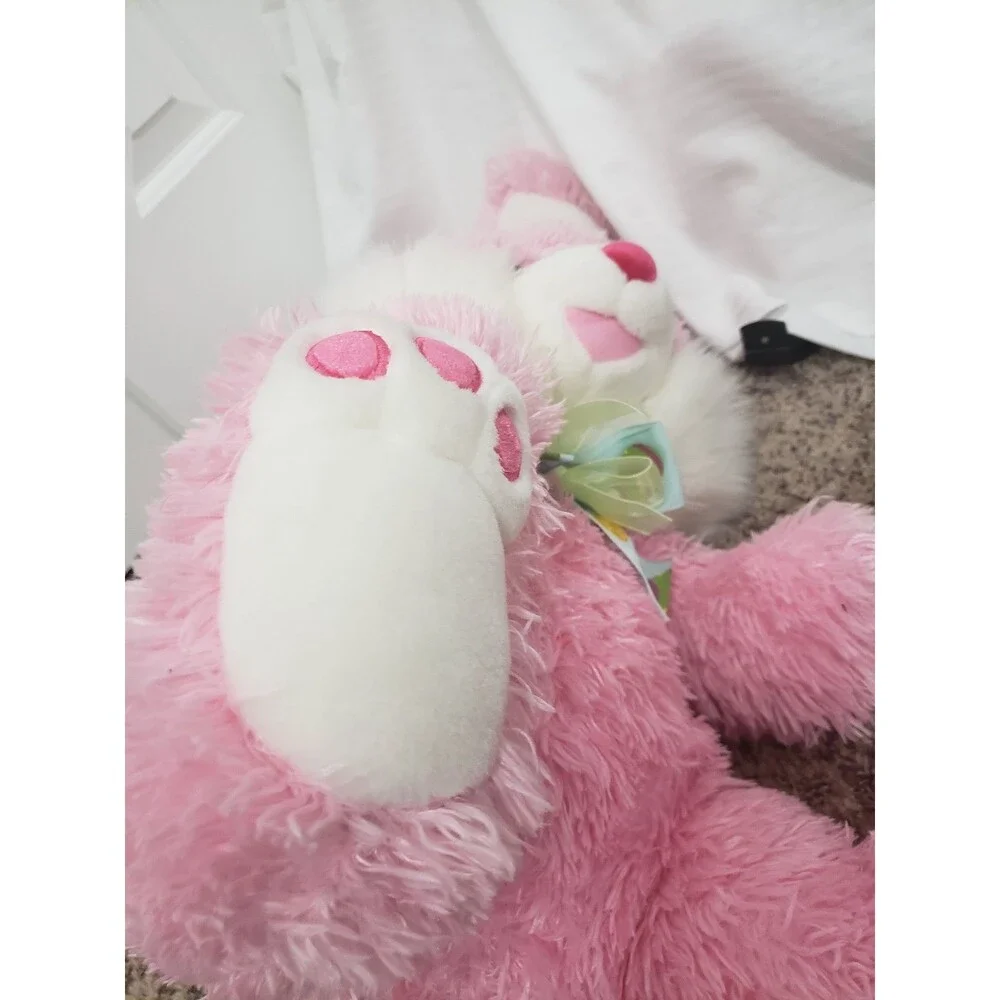 Pink Stuffed Bunny Rabbit Plush Toy with Bow and Tag
